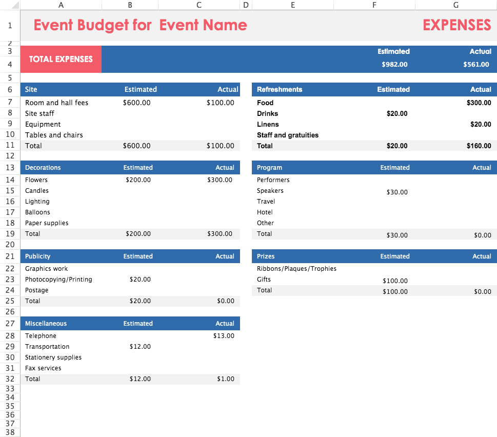 Event Money Management Template