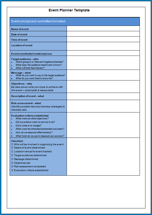 Free Printable Event Planner Template