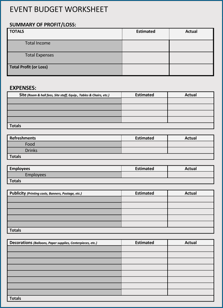 Event Planning Budget Template Example