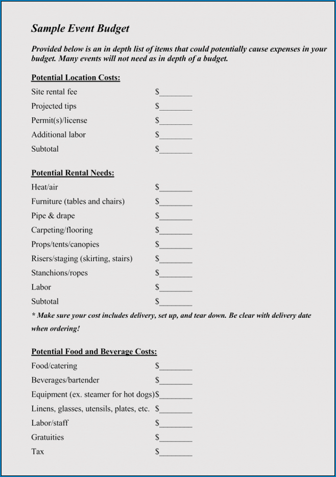 Event Planning Budget Template Sample