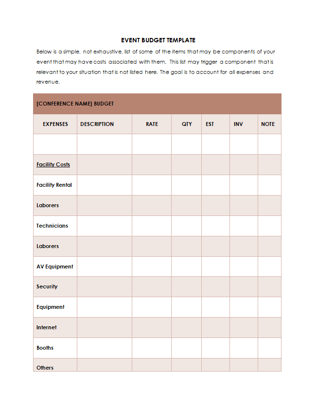 Free Printable Event Planning Budget Template Word