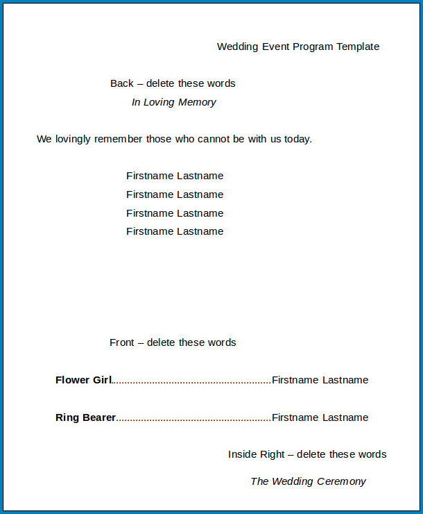 Event Program Template Word Example
