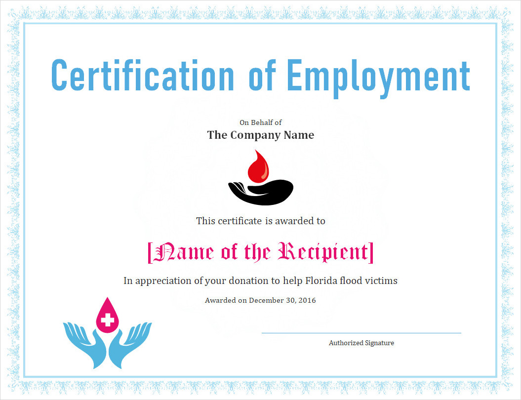 Example Of Certificate Of Employment