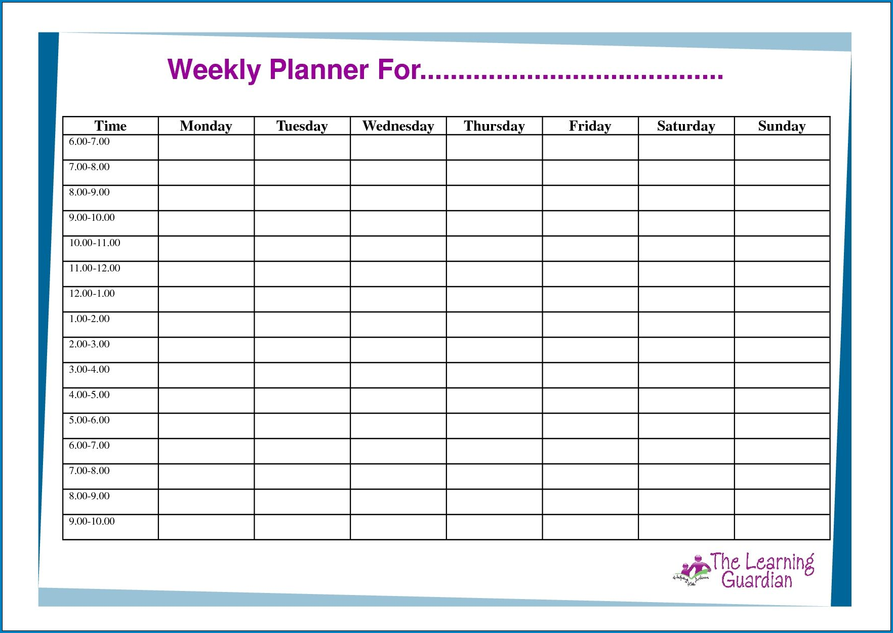 Example of 7 Day Schedule Template