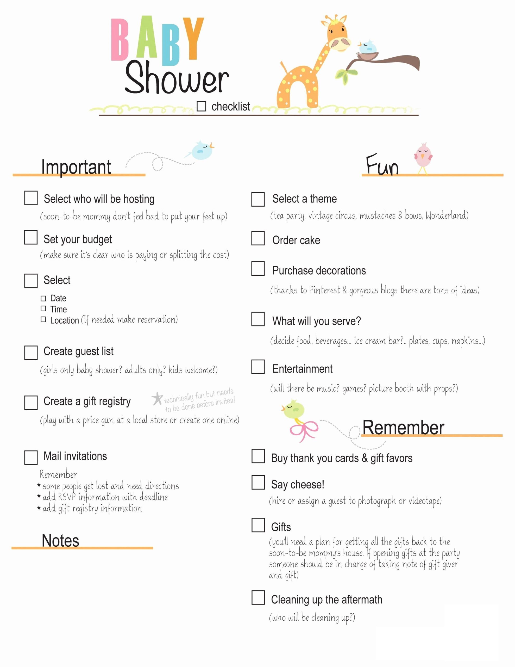 Example of Baby Shower Planner With Checklist Template