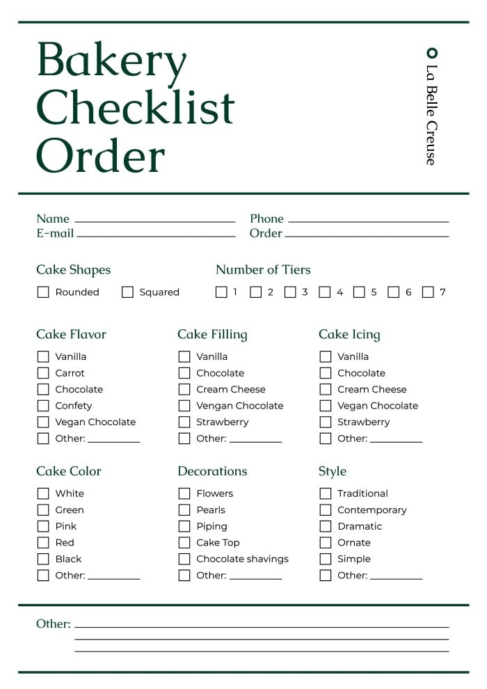 Example of Bakery Cleaning Checklist Template