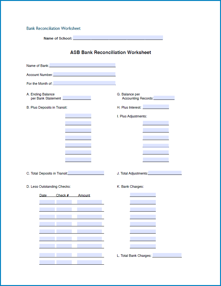 Example of Bank Reconciliation Form