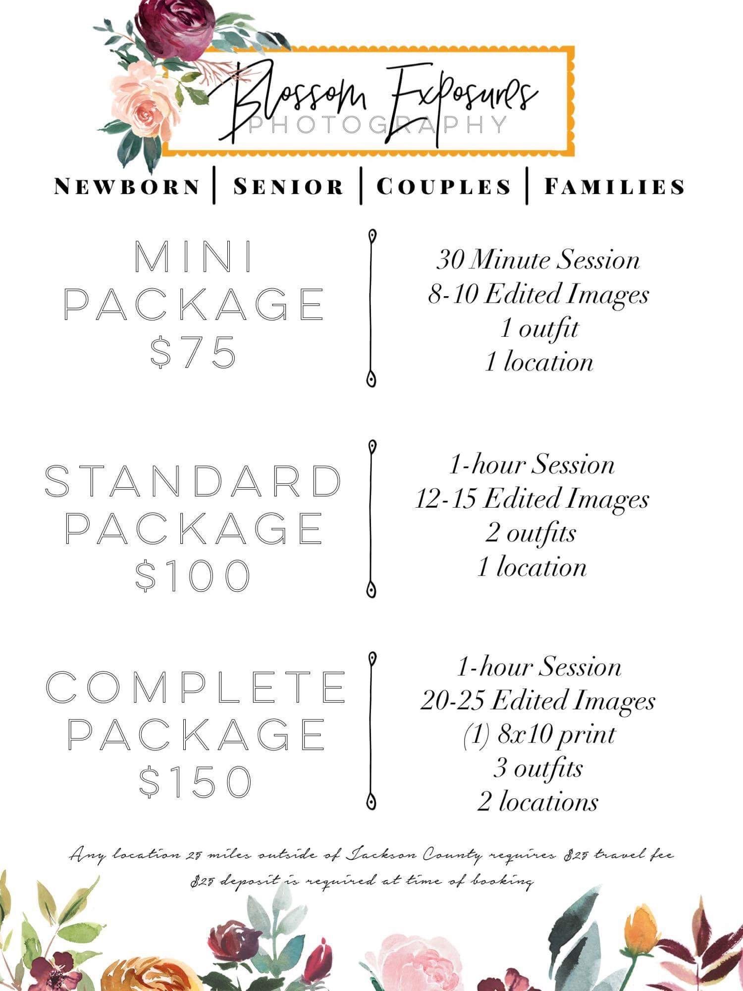 Example of Beginner Photography Price List Template