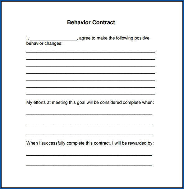 √ Free Printable Behavior Contract Template