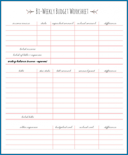 √ Free Printable Bi Weekly Budget Template