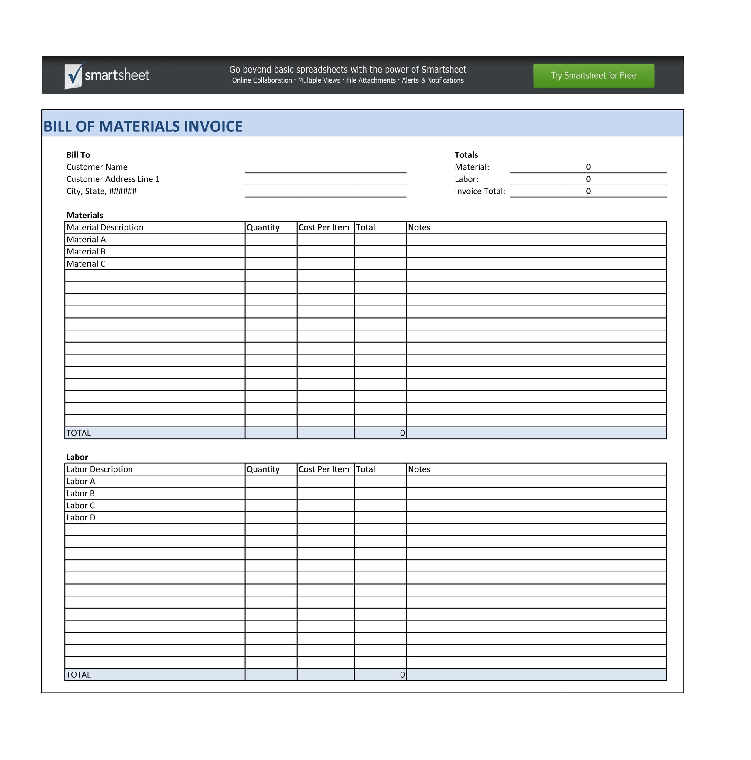 Example of Bill of Material Template