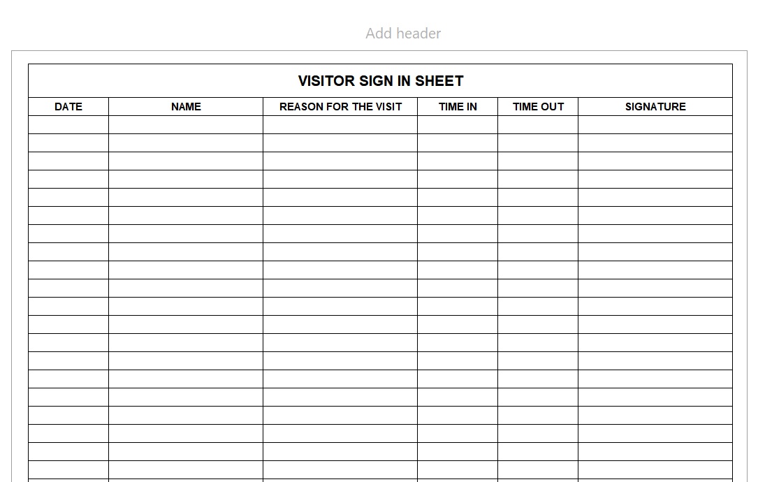 Example of Building Visitor Sign in Sheet Template