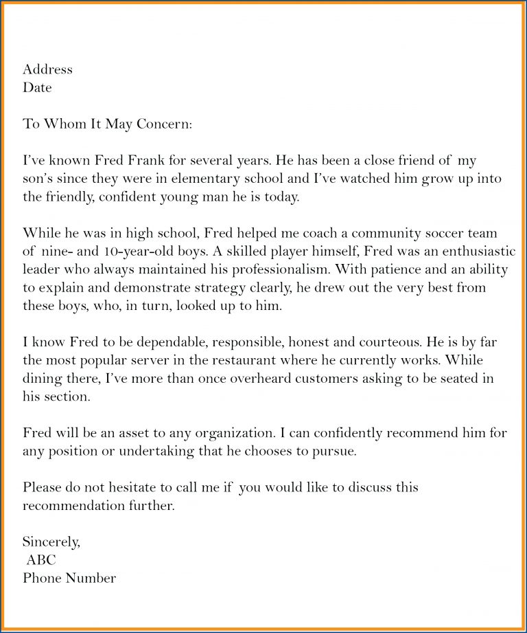 √ Free Printable Business Letter Of Recommendation Template