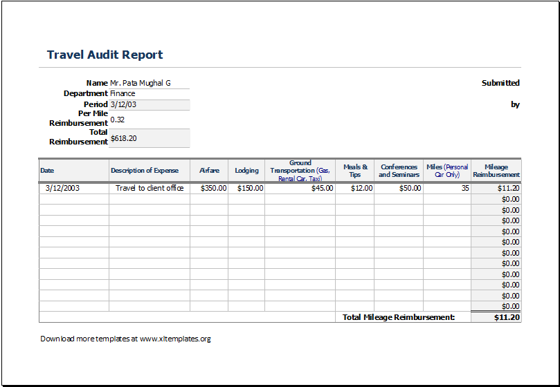 Example of Business Travel Audit Worksheet Template