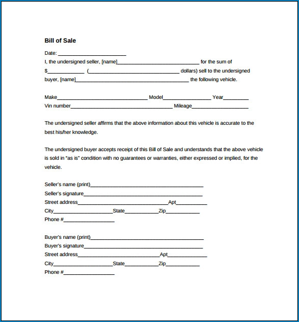 Example of Car Bill Of Sale Template