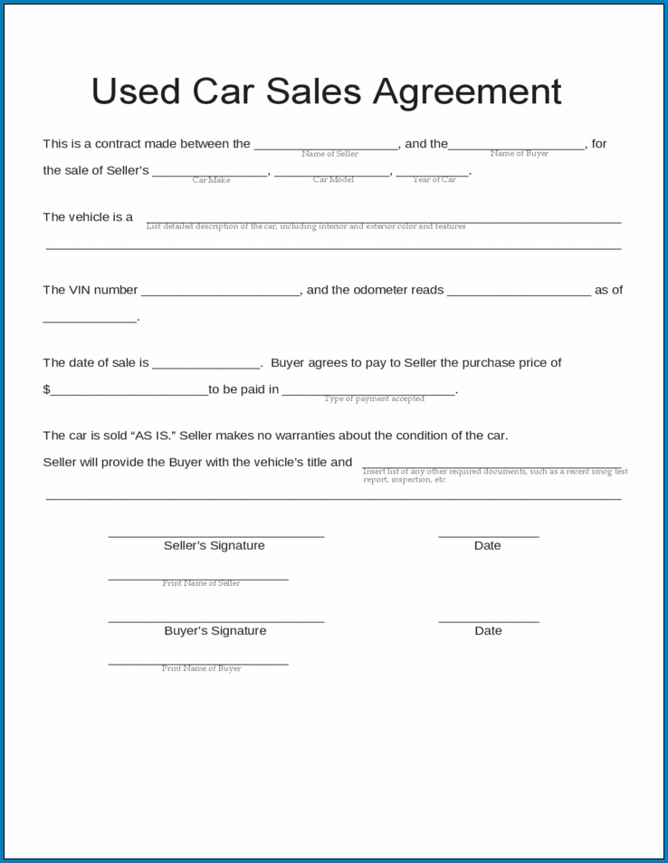 Example of Car Sale Agreement Template