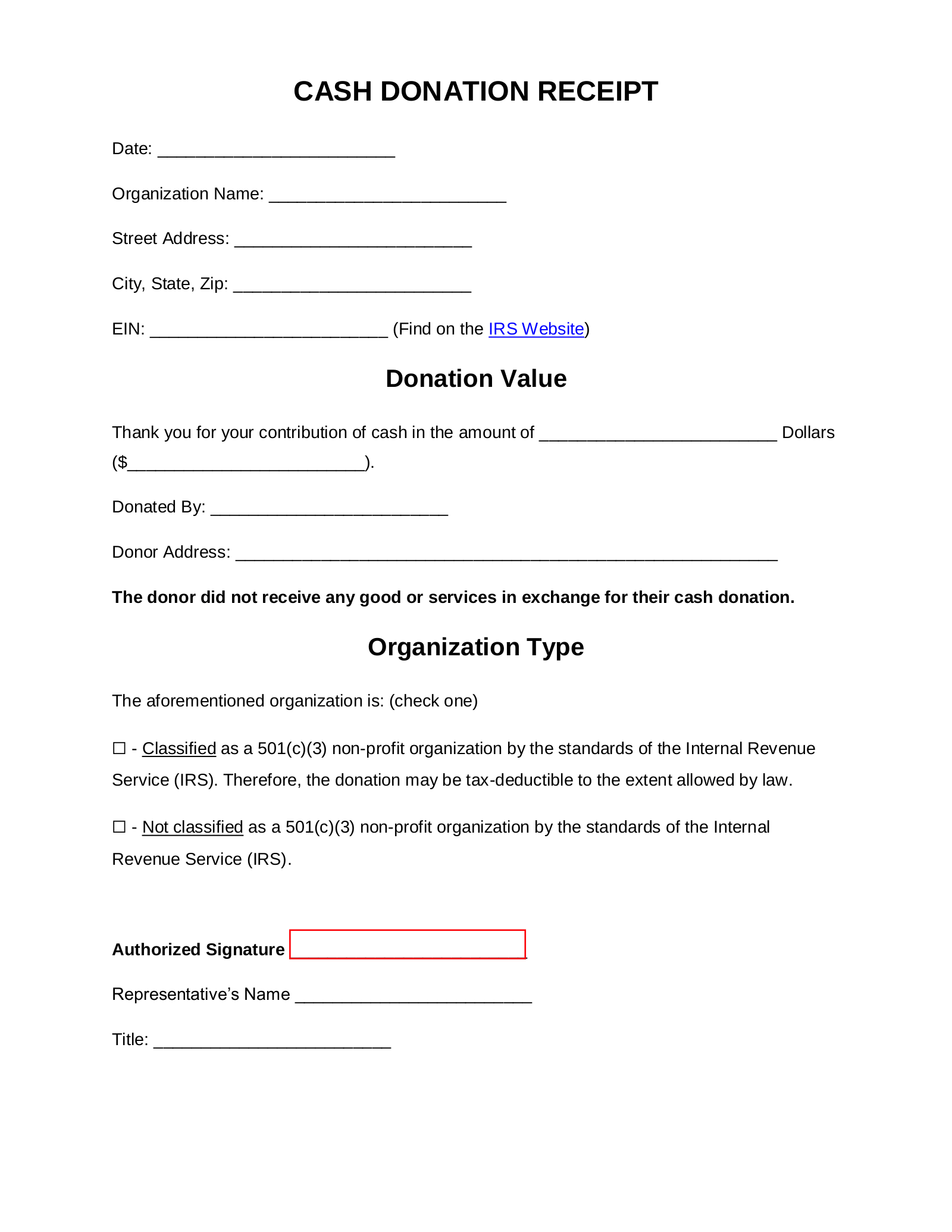 Example of Cash Or Funds Donation Receipt Template