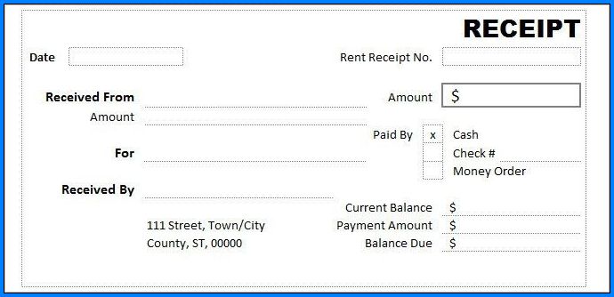 Example of Cash Receipt Template