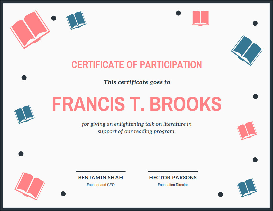 Example of Certificate of Participation Template