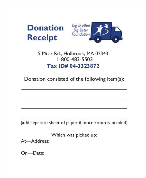 Example of Charitable Contributions Receipt Template