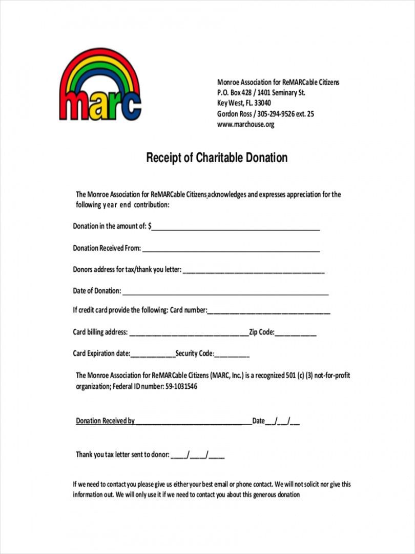 Example of Charitable Donations Receipt Template