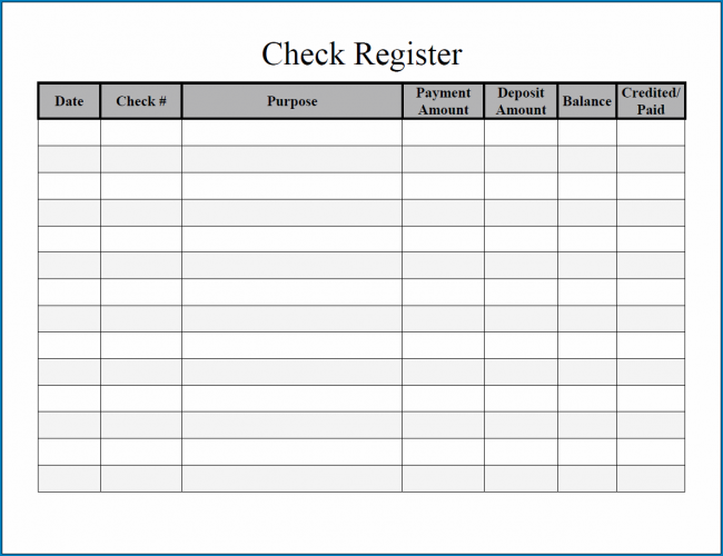 √ Free Printable Check Register Template