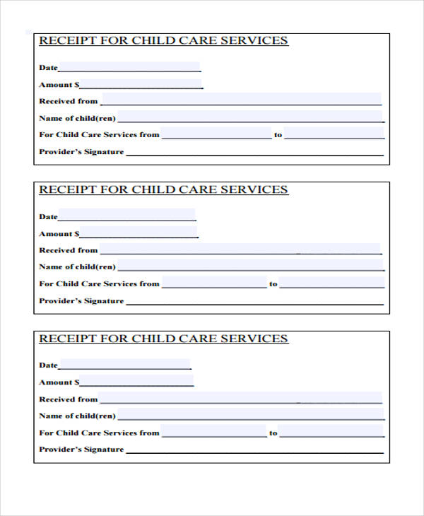 Example of Childcare Receipt Template