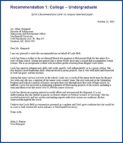 Example of College Recommendation Letter Template | Templateral