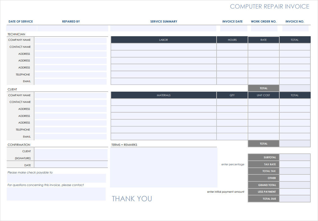 Example of Computer Repair Invoice Template