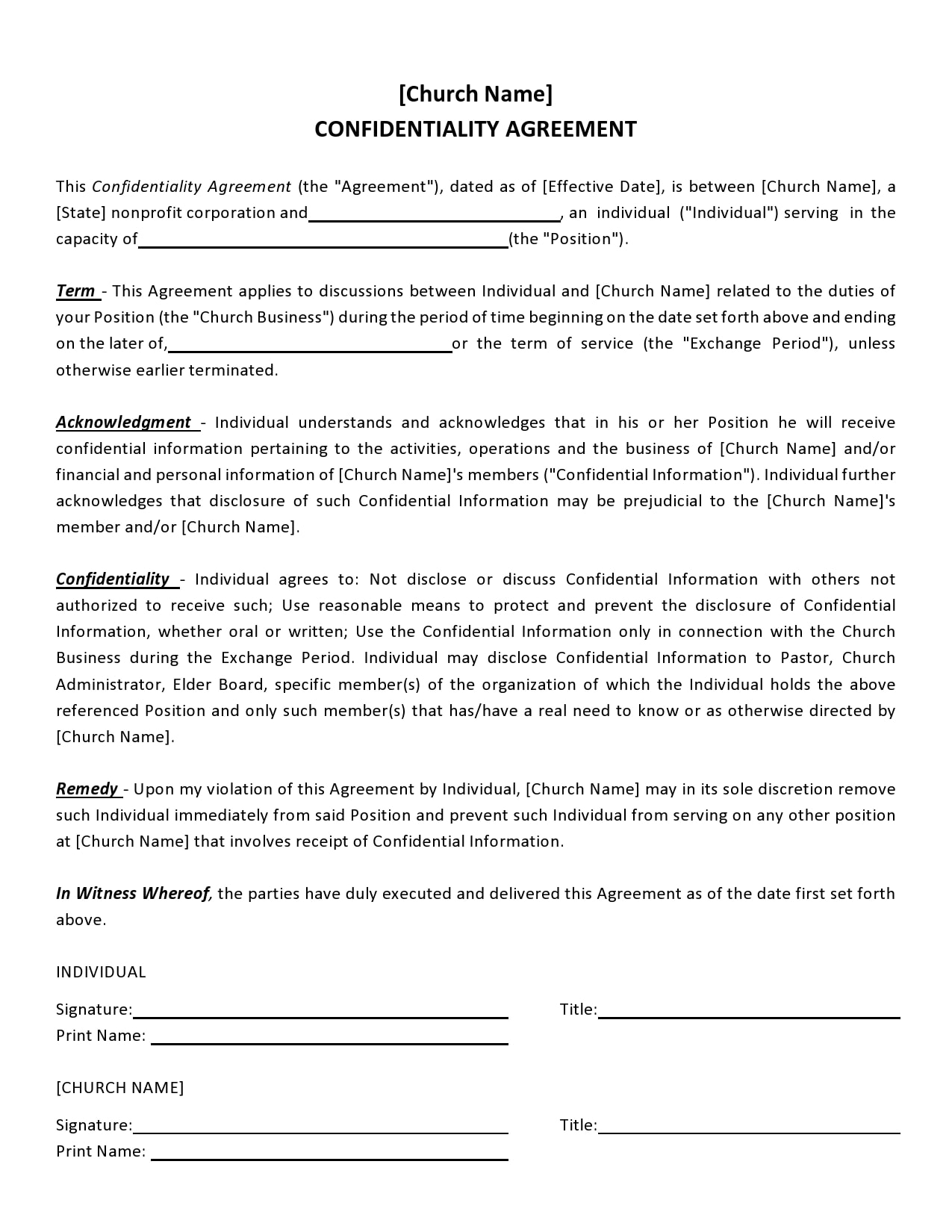 Example of Confidentiality Agreement Template