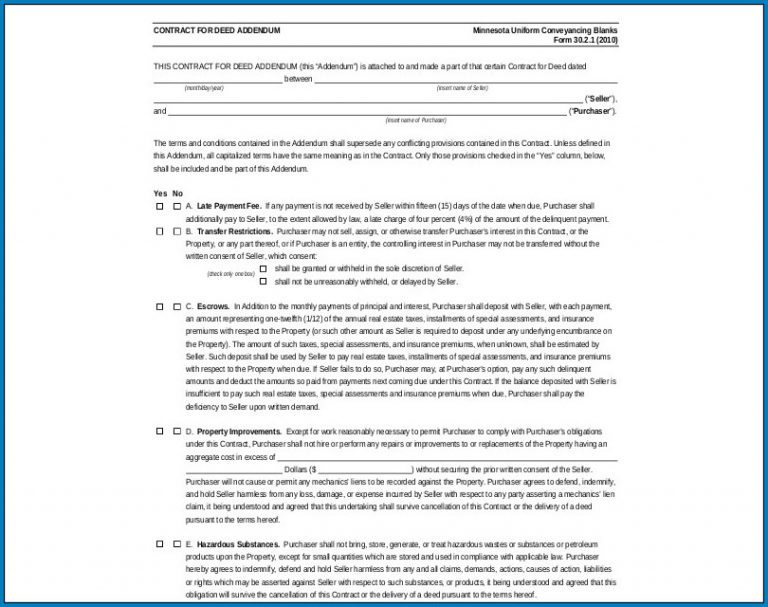 Free Printable Contract For Deed Template