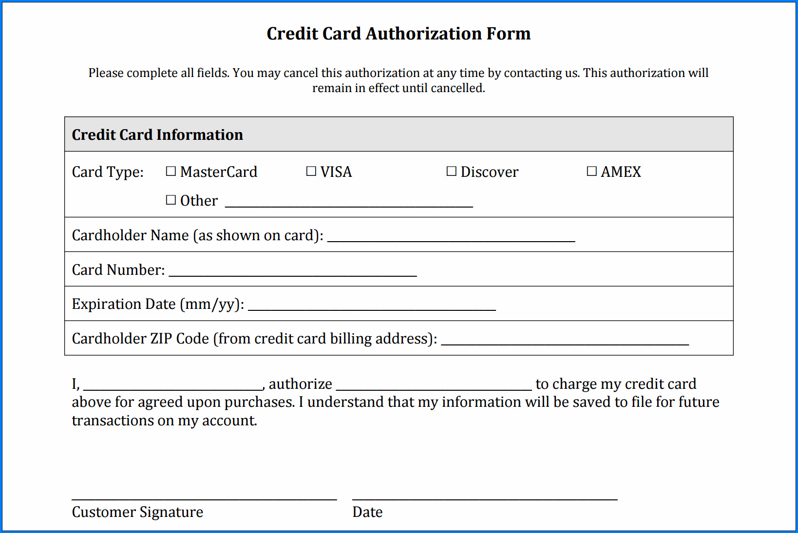 Example of Credit Card Application Form