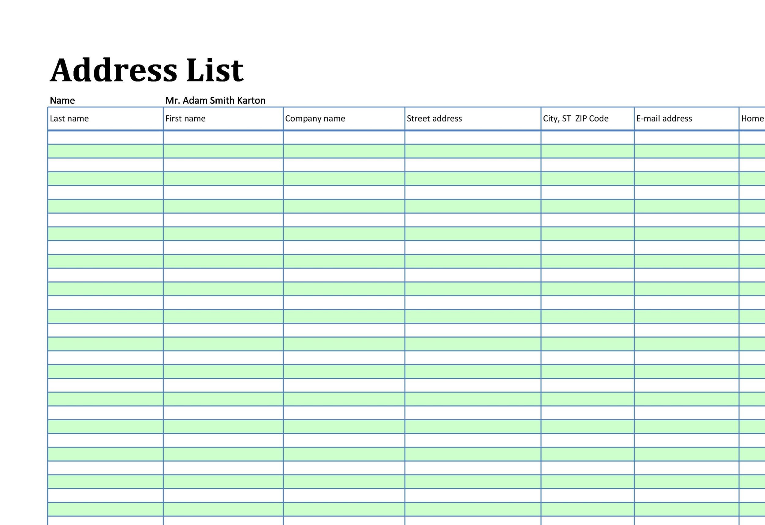 Example of Customer Contact List Template