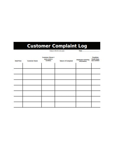 Example of Customer Service Complaint Log Template