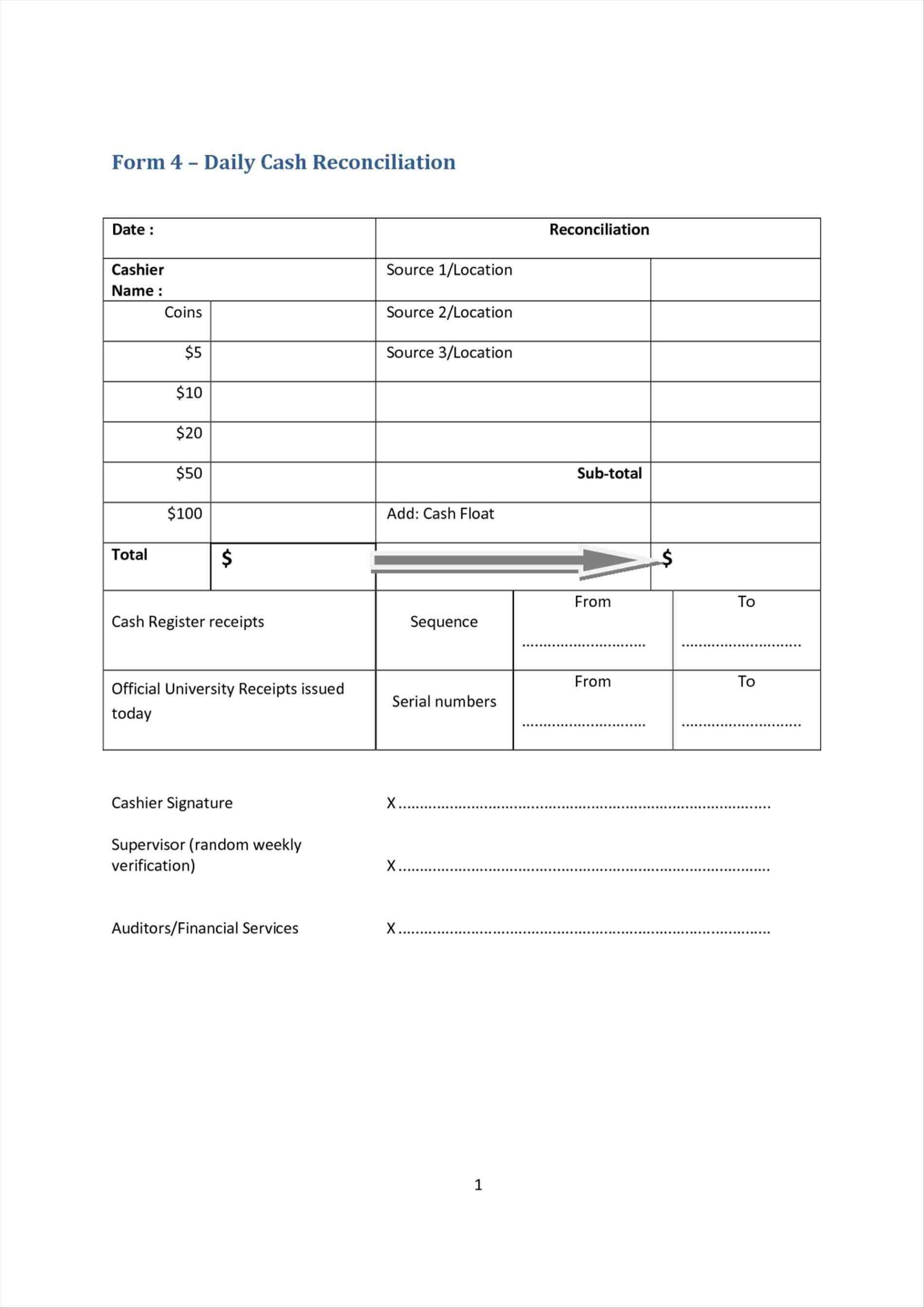 Example of Daily Cash Sheet Template