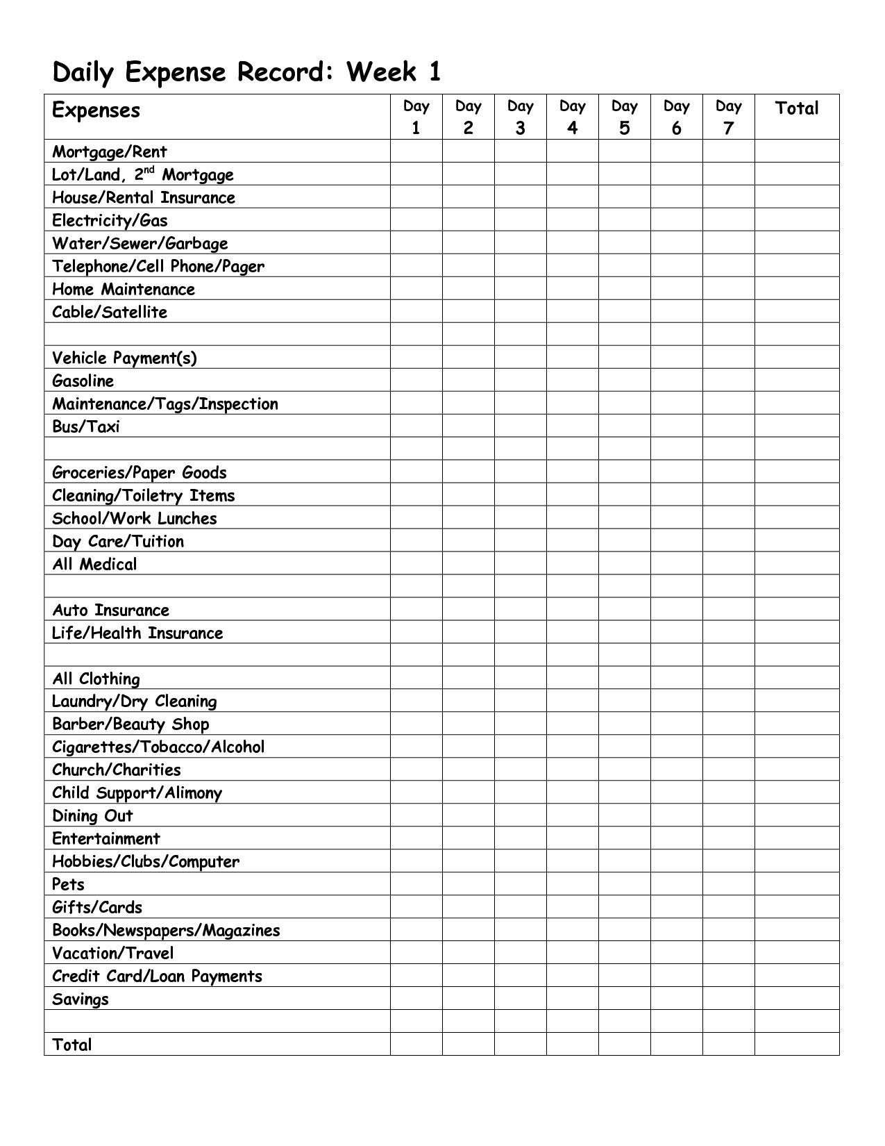 Example of Daily Food Expense in Office Worksheet Template