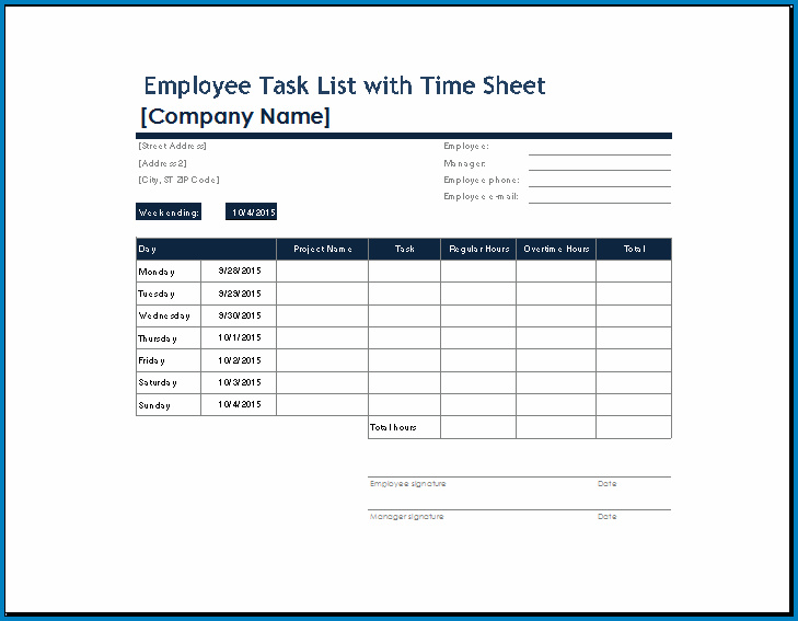 Example of Daily Task List Template For Work