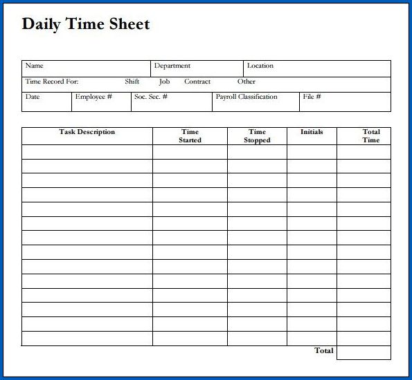 Example of Daily Timesheet Template