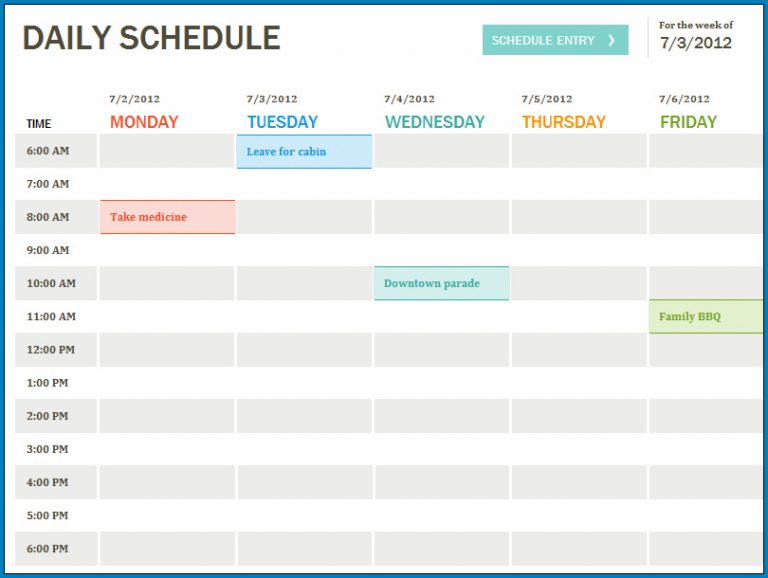 √ Free Printable Daily Timetable Template