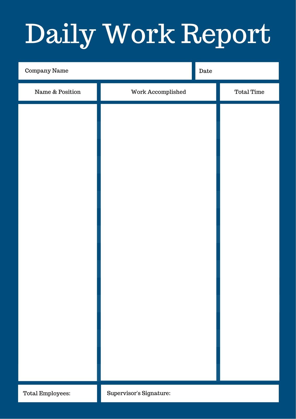 Example of Daily Work Status Sheet Template