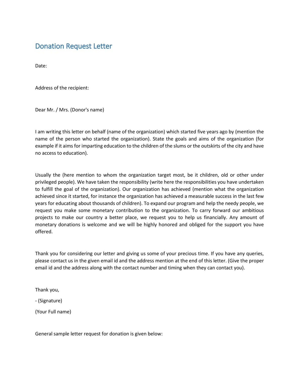 Example Of Donation Request Letter Template Templateral