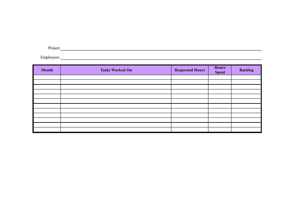 Example of Employee At Home Work Tracking Log Template