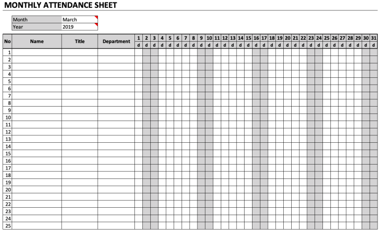 Example Of Employee Attendance Record Sheet 