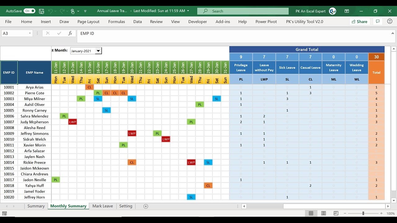 Example of Employee Leave Roster Template