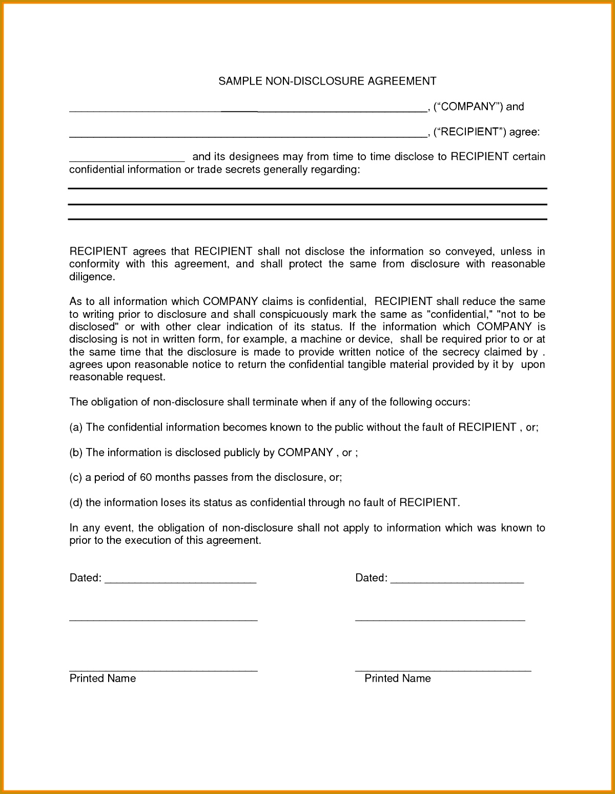 Nda Form Template nda form template