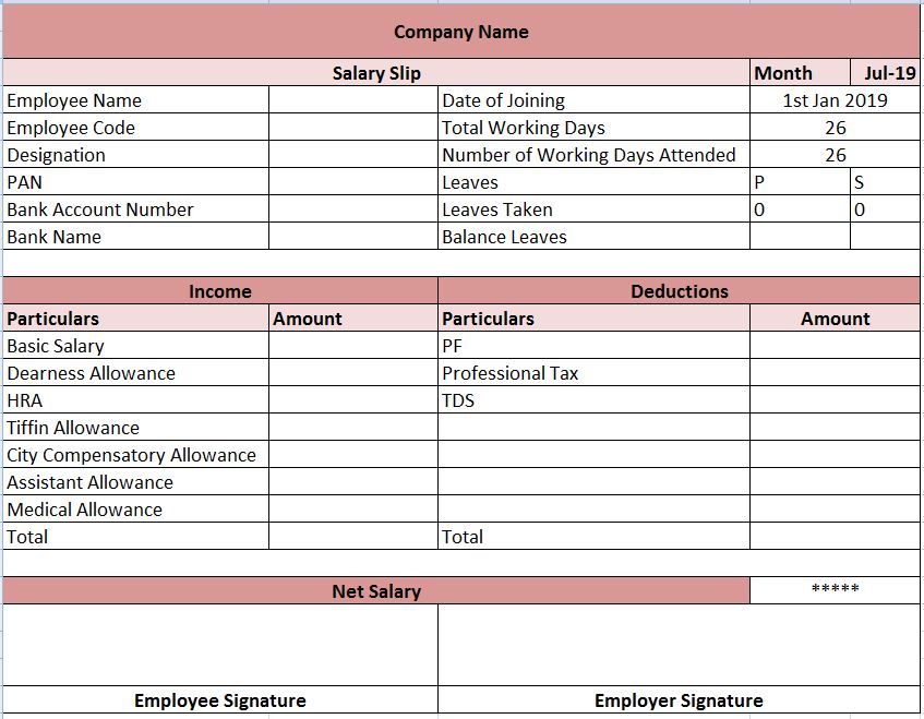 Example of Employee Payslip Sheet Template