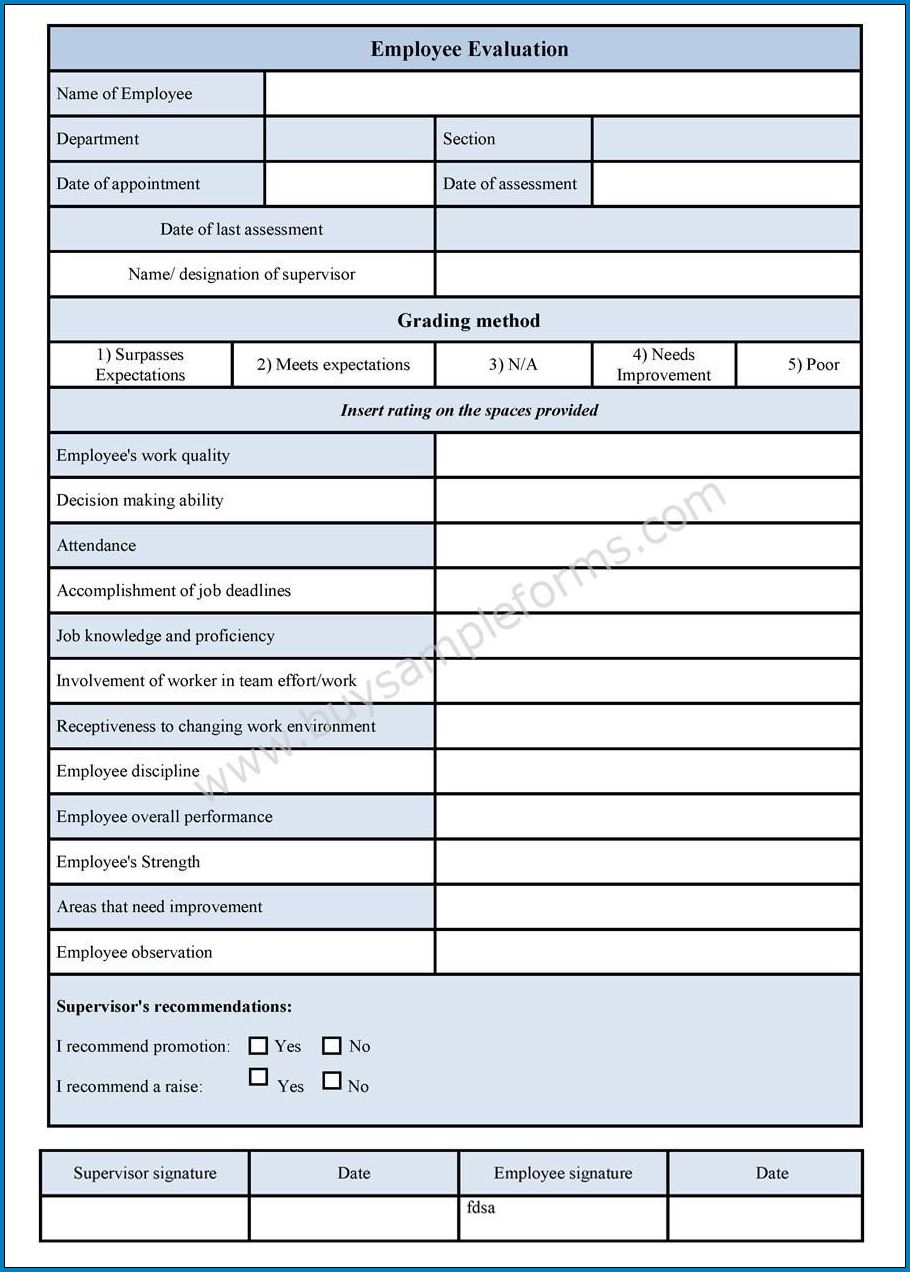 Example of Employee Performance Evaluation Template