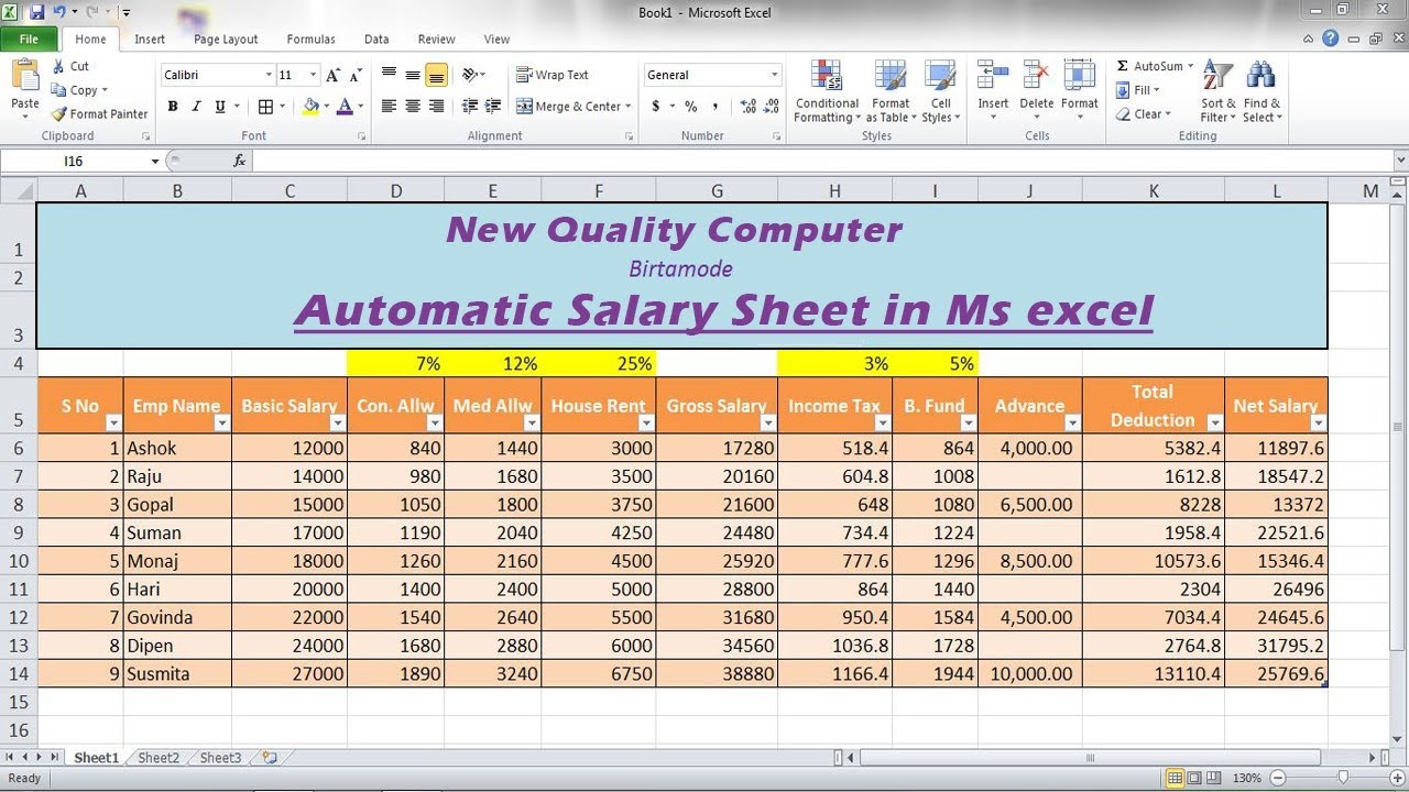 Example of Employee Salary Calculation Sheet Template