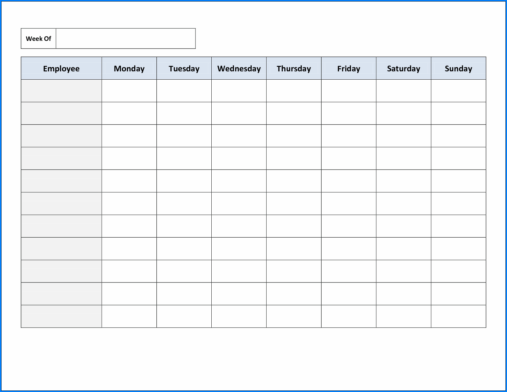 Example of Employee Schedule Template