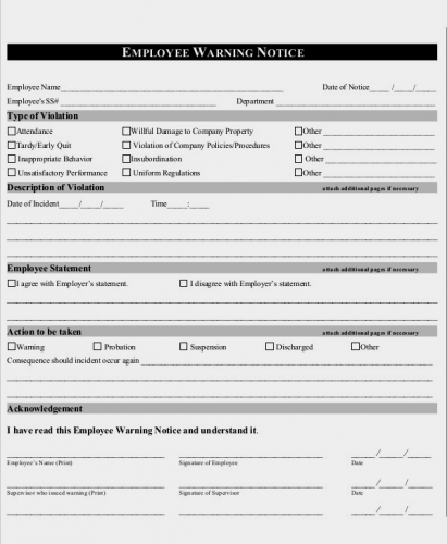 √ Free Printable Employee Warning Notice Form